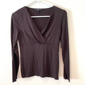 Ann Klein V-Neck Pull Over Long Sleeves Top   Brown   Size: PP